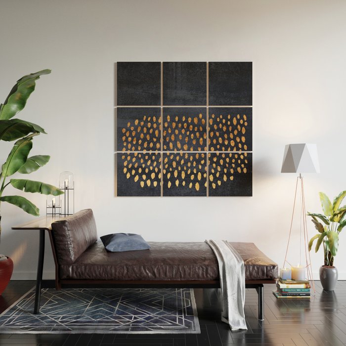 Pattern Play Navy Gold Wood Wall Art By Elisabethfredriksson