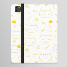 Yellow Doodle Kitten Faces Pattern iPad Folio Case