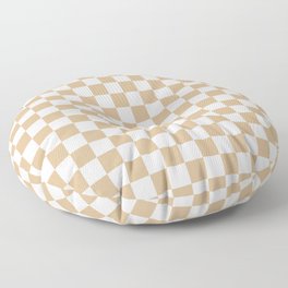 White and Tan Brown Checkerboard Floor Pillow
