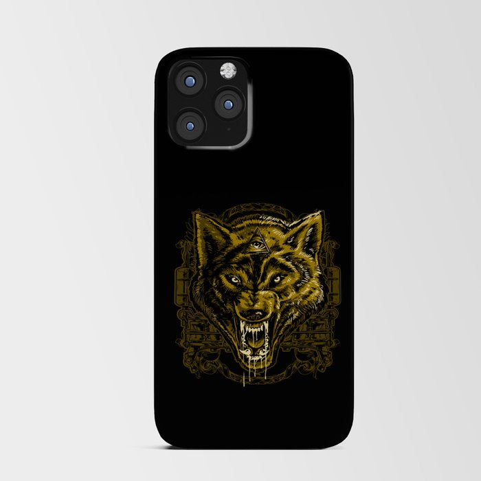 Wild Angry Wolf Tattoo Illustration iPhone Card Case