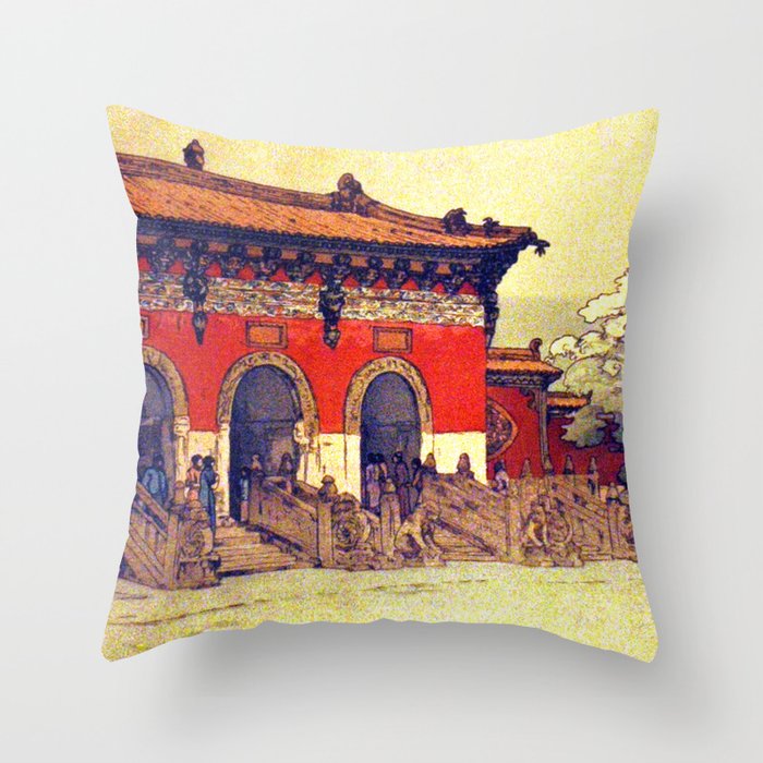 Northern Imperial Tombs(woodcut)_Hiroshi YoshidaJapanese printmaker(1876-1950) Throw Pillow