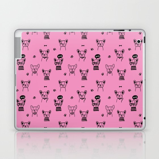 Pink and Black Hand Drawn Dog Puppy Pattern Laptop & iPad Skin