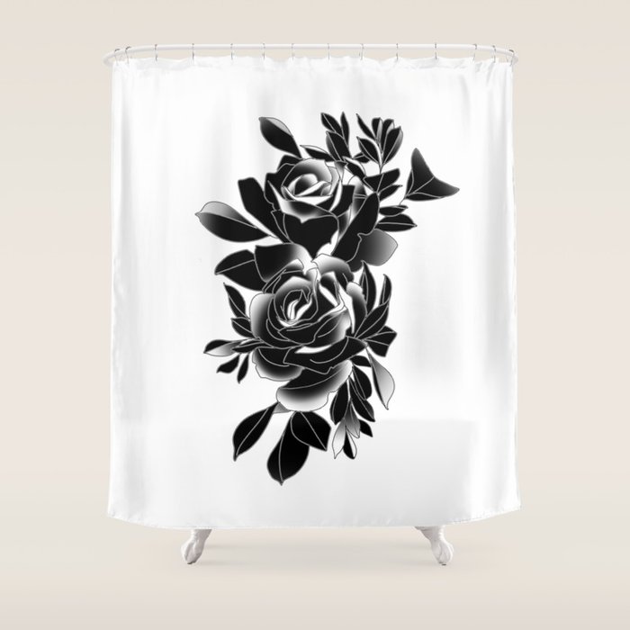 Pair Of Black Traditional Tattoo Roses Shower Curtain By Sarahdactyl