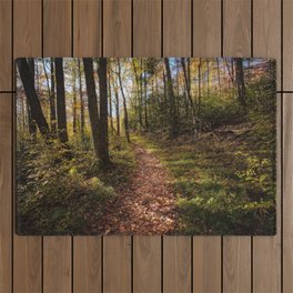 A Walk in the Forest - Leaves Cover Hiking Trail on Fall Day in the Great Smoky Mountains Outdoor Rug