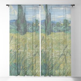 Green Wheat Field Landscape Painting Sheer Curtain