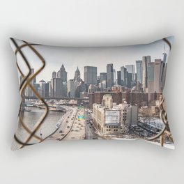 Views of New York City | Skyline and Brooklyn Bridge Through the Fence Rectangular Pillow