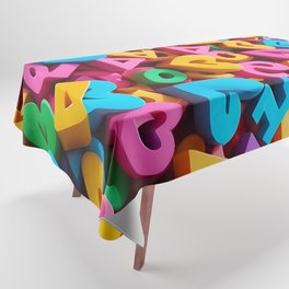 Abstract 3D Art with Letters, Hearts and Geometric Shapes by Emmanuel Signorino Tablecloth