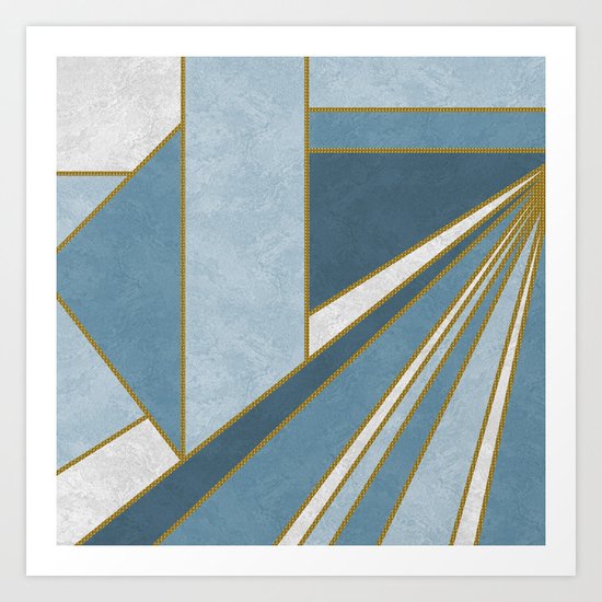Travel to nowhere in blue (abstract geometric marble) Art Print