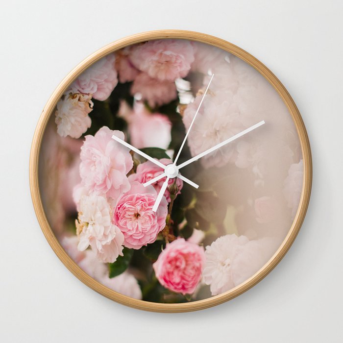Pink Wild Roses Wall Clock