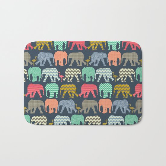 baby elephants and flamingos Bath Mat