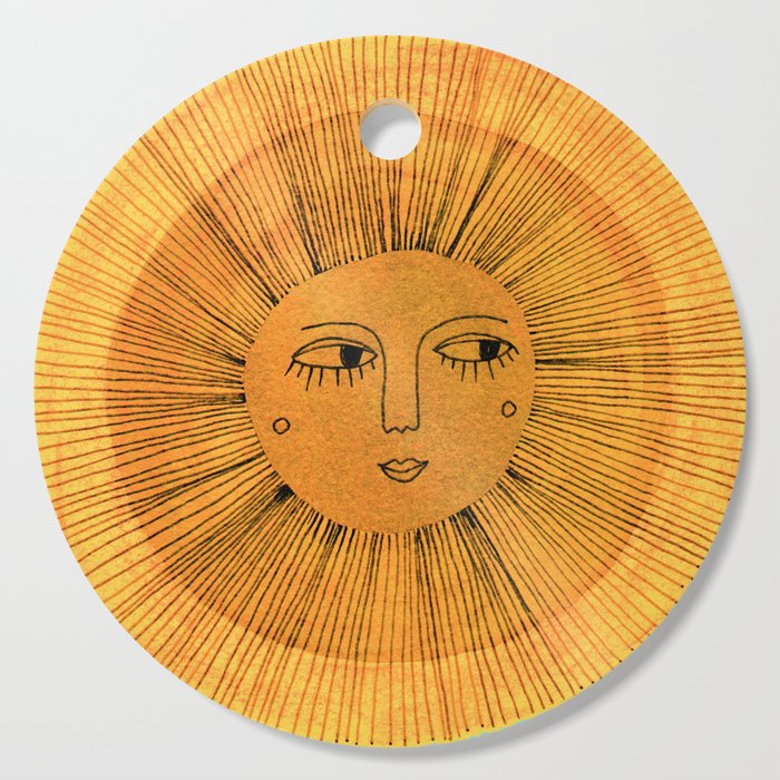 Sun Drawing Gold and Blue Cutting Board