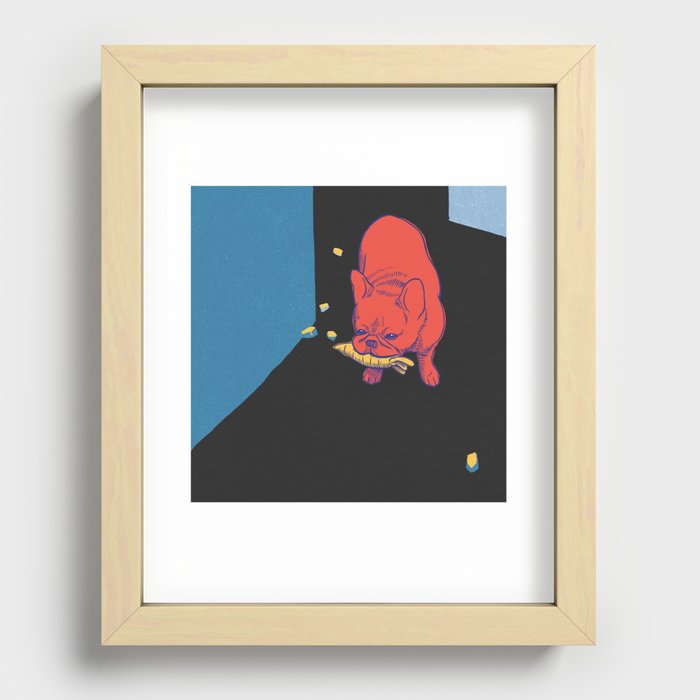 French Bulldog and His Toy Carrot Recessed Framed Print