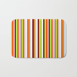 [ Thumbnail: Eye-catching Maroon, Light Green, Red, Light Gray, and White Colored Stripes/Lines Pattern Bath Mat ]