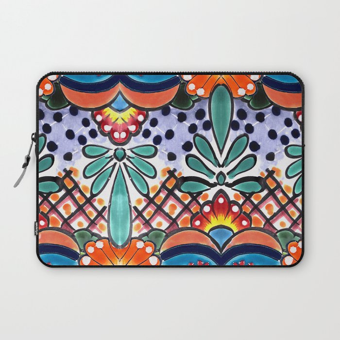 Colorful Talavera, Orange Accent, Large, Mexican Tile Design Laptop Sleeve