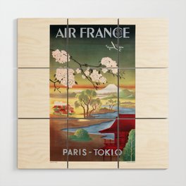 1952 AIR FRANCE Paris Tokyo Travel Poster Wood Wall Art