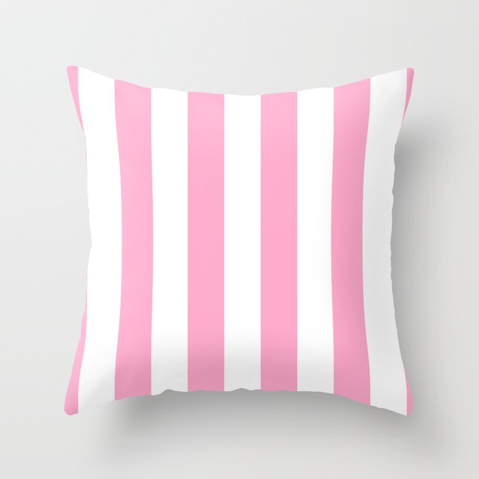 Pale Sweet Lilac and White Wide Vertical Cabana Tent Stripe Throw Pillow