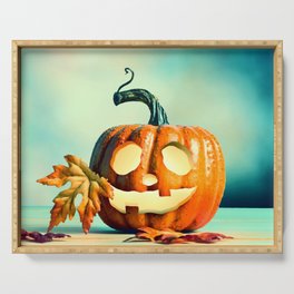 Halloween Pumpkin on a Table Serving Tray