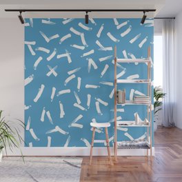 White brush strokes on a blue background Wall Mural