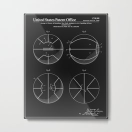 Basketball Patent - Black Metal Print