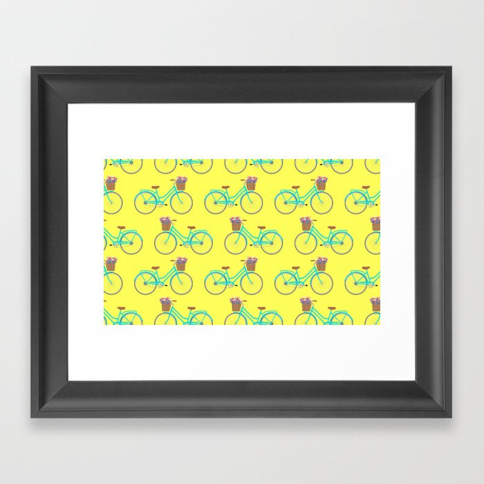Bicycle with flower basket on yellow Framed Art Print