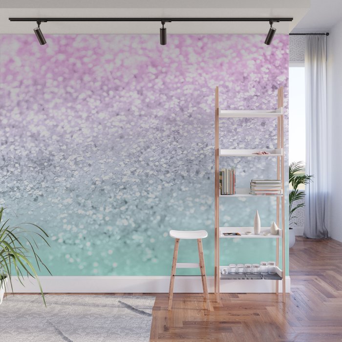 Mermaid Girls Glitter #1 (2019 Pastel Version) #shiny #decor #art #society6 Wall Mural