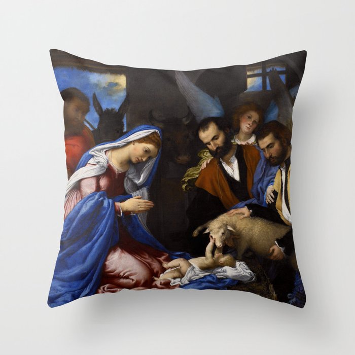 Lorenzo Lotto - Adoration of the Shepherds Throw Pillow