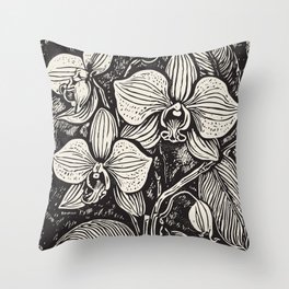 Lithograph style Orchids black on creme Throw Pillow