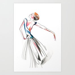 Original Ballet Dance Drawing – Watercolor and Ink on Paper Art Print