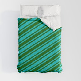 [ Thumbnail: Dark Turquoise and Dark Green Colored Lined Pattern Duvet Cover ]