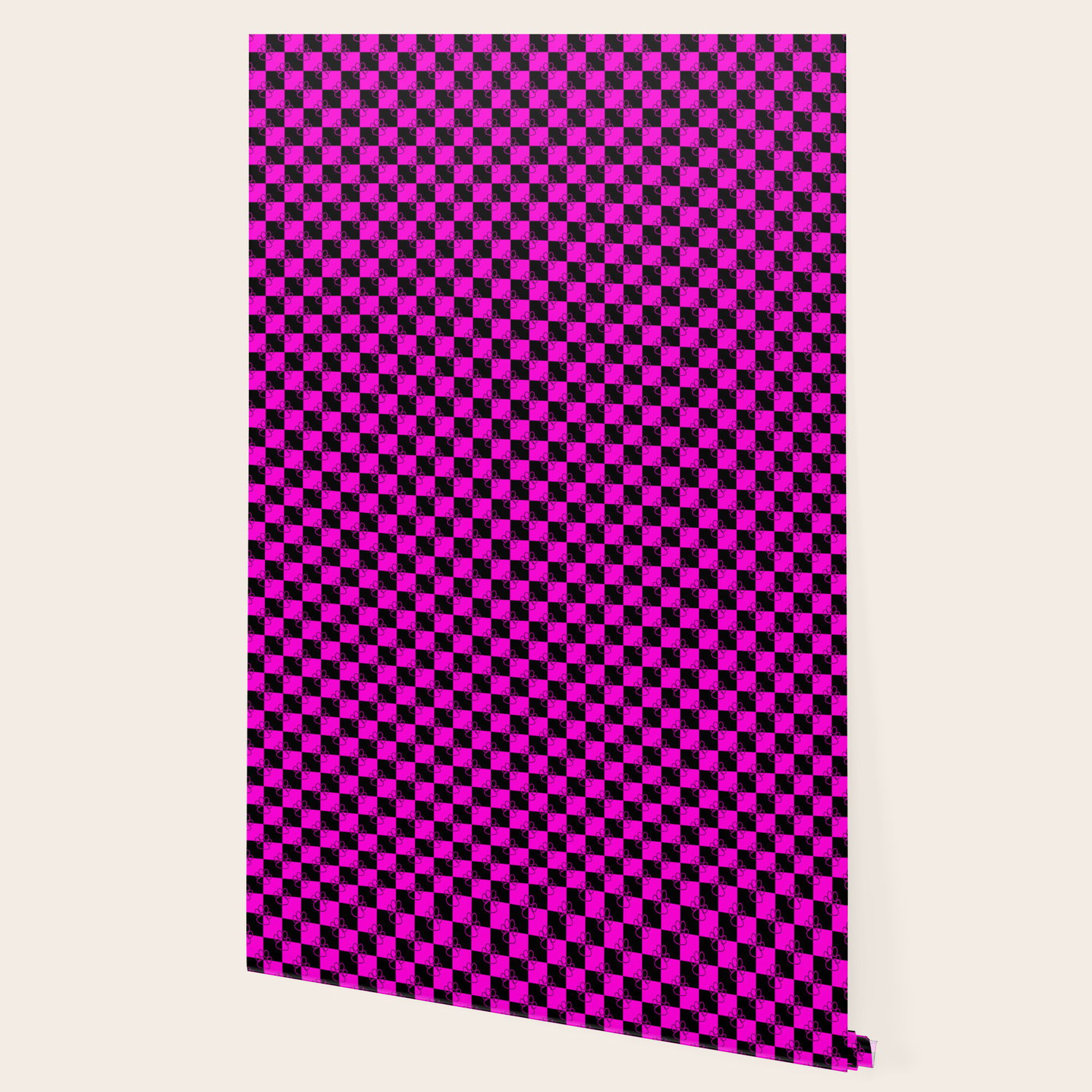 Hot Pink And Black Checker Dog Paws Wallpaper