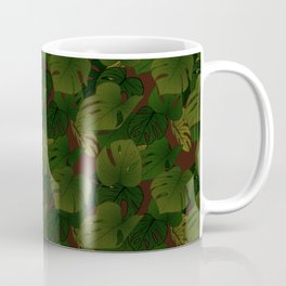 Monstera (Jungle) - Olive x Chocolate Coffee Mug | Plant, Natural, Tropical, Chocolate, Botanical, Monstera, Graphicdesign, Illustration, Leaf, Green 