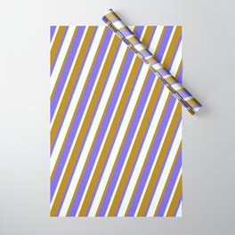 [ Thumbnail: Dark Goldenrod, Medium Slate Blue, and Mint Cream Colored Lines/Stripes Pattern Wrapping Paper ]