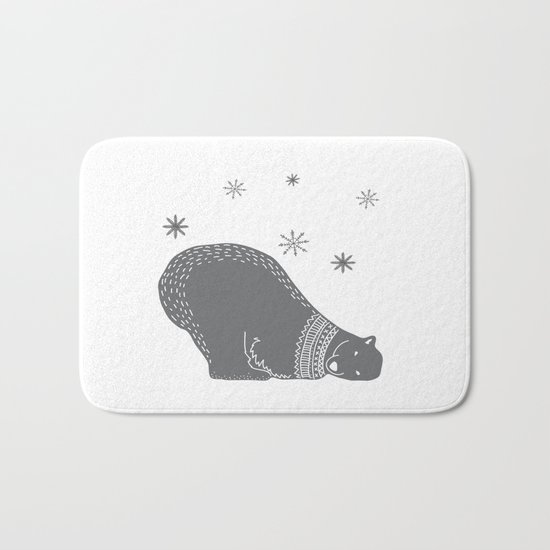 Merry christmas- Polar bear - Animal Watercolor Illustration Bath Mat