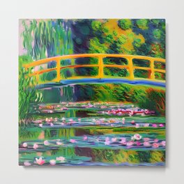 Water Lilies Under the Bridge Metal Print | Monetstyle, River, Bridge, Impressionist, Painting, Lilies, Lilypads, Water 
