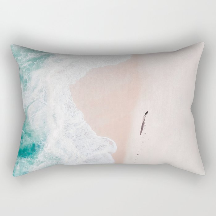 Aerial Beach Walk Print - Aerial Ocean - Pink Sand - Sea Travel photography Rectangular Pillow