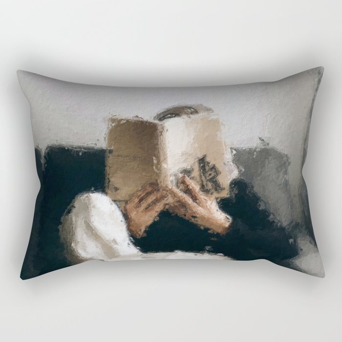 digital oil painting of a faceless woman reading on a sofa Rectangular Pillow