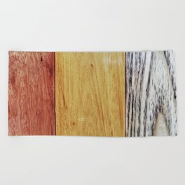 Three-color wood background texture, light brown, dark brown, gray Beach Towel