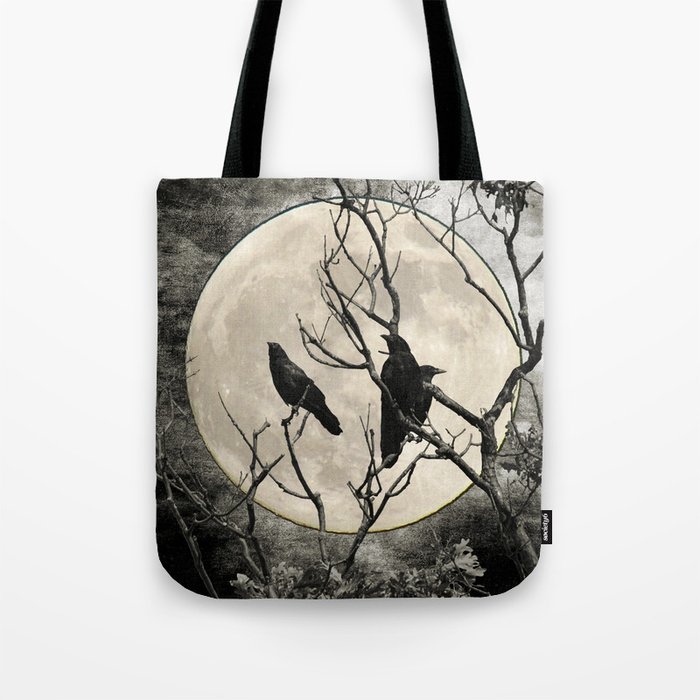 Black White Crows Birds Tree Moon Landscape Home Decor Matted Picture Print A268 Tote Bag