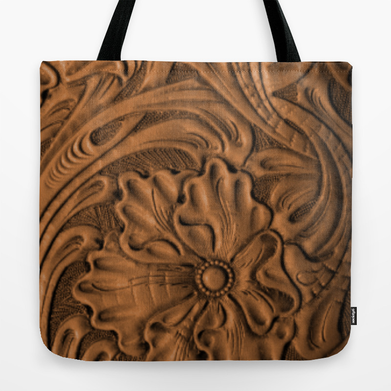 Golden Tanned Tooled Leather Tote Bag Golden Tanned Tooled Leather Tote Bag