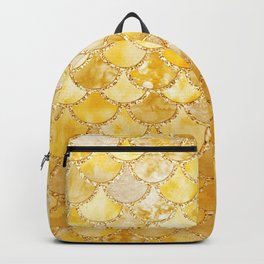 Sunny Gold Colorful Watercolor Trendy Glitter Mermaid Scales Backpack | Girly, Pattern, Mermaid, Glitter, Snakeskin, Fashion, Ocean, Gold, Mermaidscales, Fish 