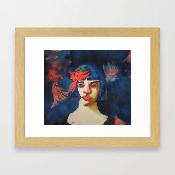 Birds - expressive portrait of a woman Framed Art Print