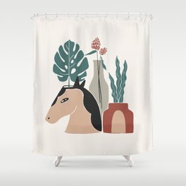 Horse Vase with Plants Shower Curtain