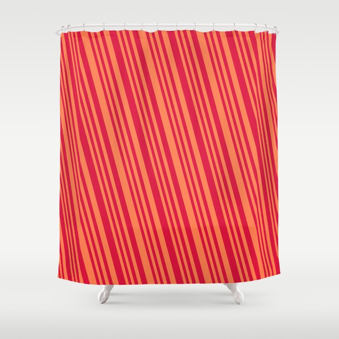 Crimson & Coral Colored Lines/Stripes Pattern Shower Curtain