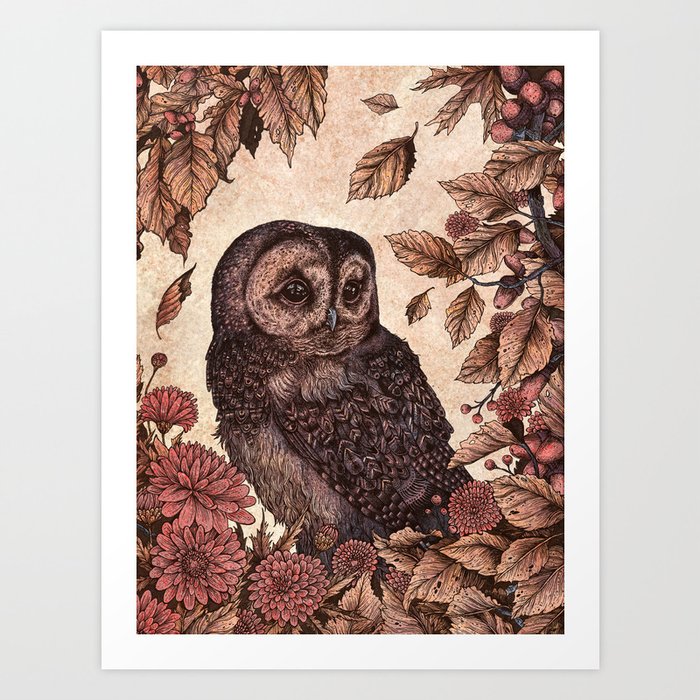 Tawny Owl Pink Art Print