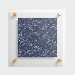 Navy Blue and White Toys Outline Pattern Floating Acrylic Print