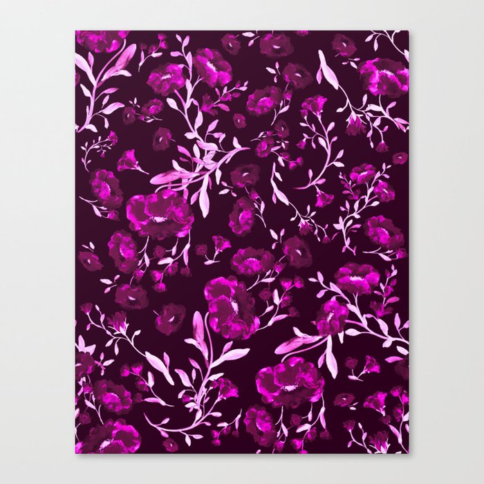 Mysterious flowers in the dark - magenta, purple, black series 2 A Canvas Print