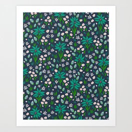 Enchanting Green Wildflowers Ditsy Pattern Art Print