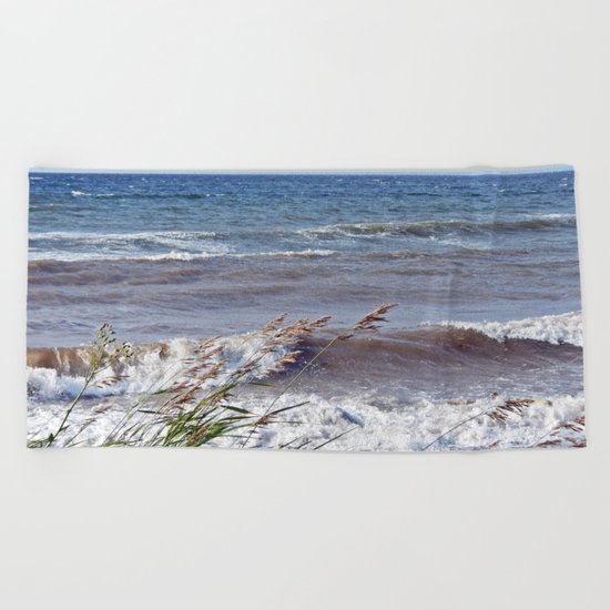 Waves Rolling up the Beach Beach Towel