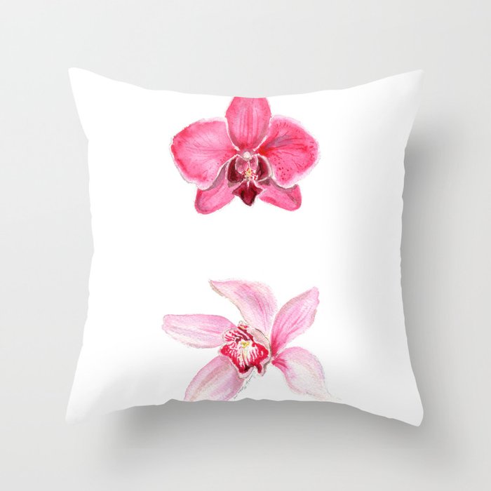 Pink Orchids Throw Pillow