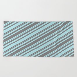 [ Thumbnail: Grey and Powder Blue Colored Lined/Striped Pattern Beach Towel ]